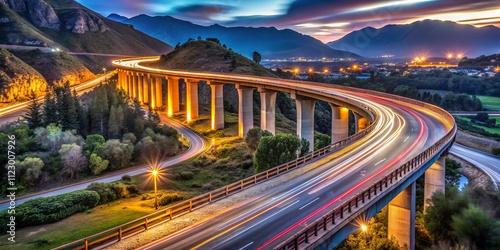 Long Exposure of Hugos River Viaduct on N1 Highway at Huguenot Plaza Toll Road in Paarl, Western Cape, South Africa, Capturing the Beauty of 2023 Infrastructure and Natural Landscape photo