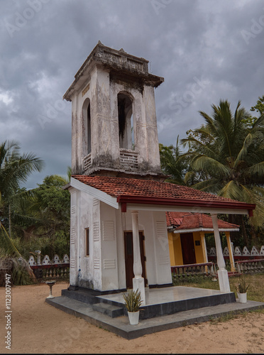 This picture was taken of a chair in the Gantara tower of a temple. photo