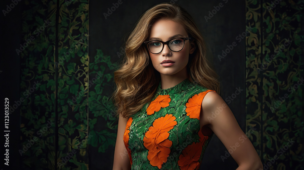 Fototapeta premium Stylish Female Model: Captivating Beauty in the Spotlight