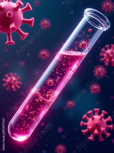 Generative AI illustration of test tube and virus photo