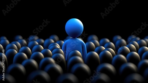 Individual standing out in a crowd abstract concept digital art environment dark background focus on isolation