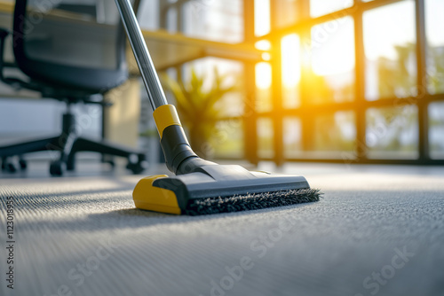 Wallpaper Mural A vacuum cleaner cleaning a carpeted mat near a desk chair.  Torontodigital.ca