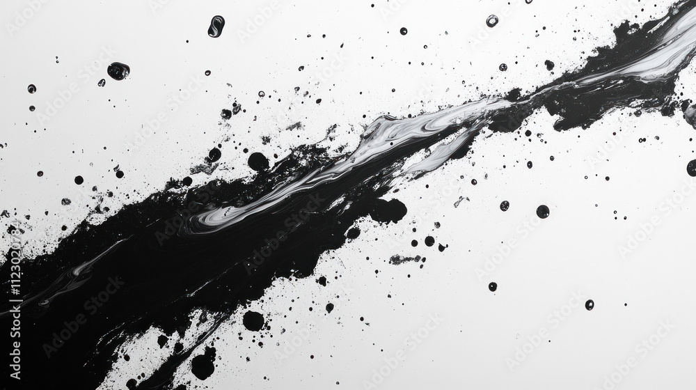 Black and white abstract of chaotic, ink-splattered patterns creating stark visual tension Black and white abstract of chaotic, ink-splattered patterns creating stark visual tension