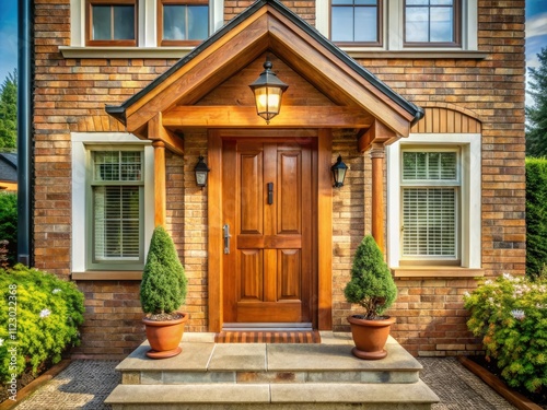 Rustic Wooden Front Door  Gabled Porch  House Entrance  Home Exterior  Real Estate Photography  Architectural Detail  Curb Appeal  House Design  Front Door Design