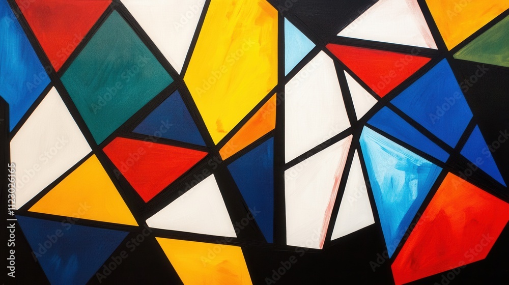 Fototapeta premium Hard-edge abstract with intersecting bold triangles in primary colors