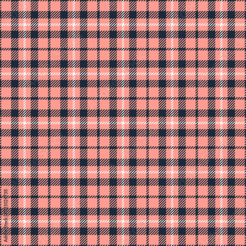 Famous tartan check textile, simple seamless vector pattern. Micro plaid texture fabric background in red and dark colors.