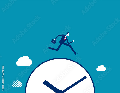Businessman beginnings and starting line. Business jumping vector flat style