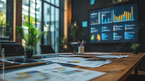 Wallpaper Mural A group of professionals are having a video conference on a big screen, discussing a project timeline, documents on a table Torontodigital.ca