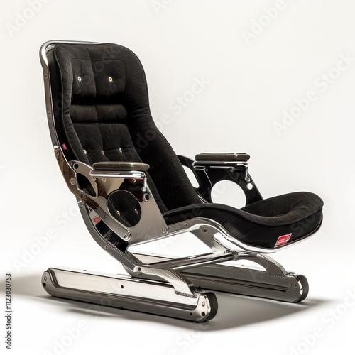 Modern Reclining Chair with Chrome Frame and Black Fabric photo