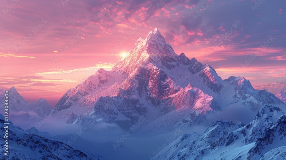 Obraz premium a snow covered mountain with a pink sky in the background