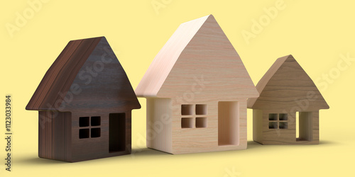 Three wooden houses representing real estate investment and housing market trends