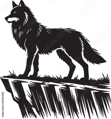 A wolf standing tall with a confident stance on a cliff edge silhouette vector