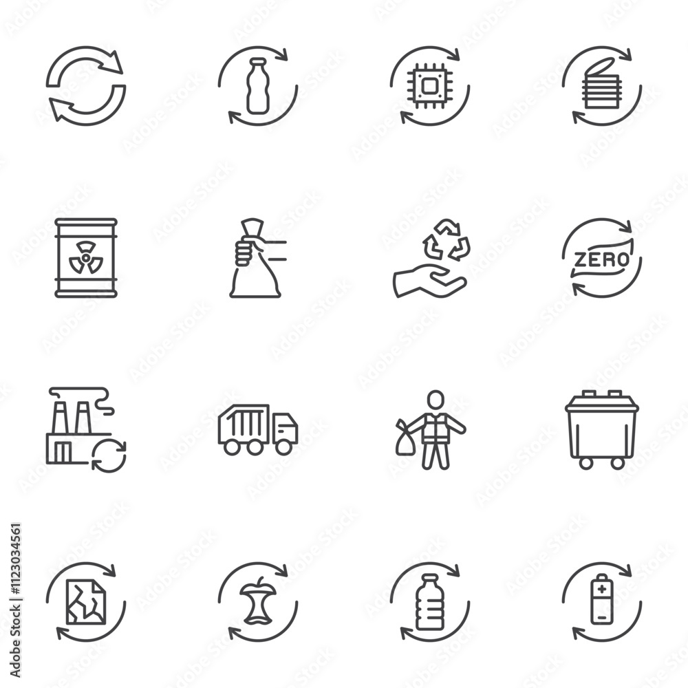 Fototapeta premium Zero waste line icons set