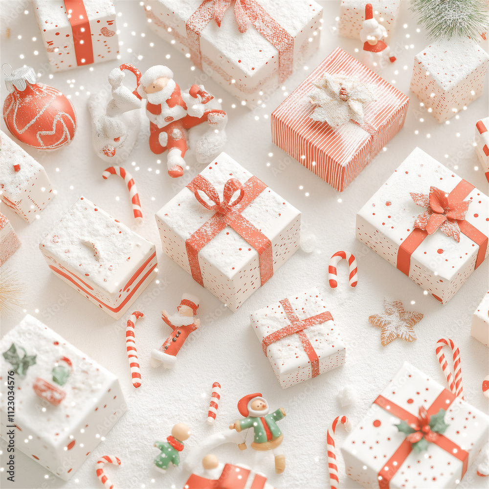 Stylized pastel-colored gift boxes with ribbons arranged neatly against a light background, evoking holiday cheer and elegance in seasonal designs. Stylized pastel-colored gift boxes with ribbons arranged neatly against a light background, evoking holiday cheer and elegance in seasonal designs.