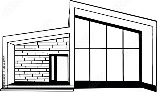 Modern house architecture line vector illustration