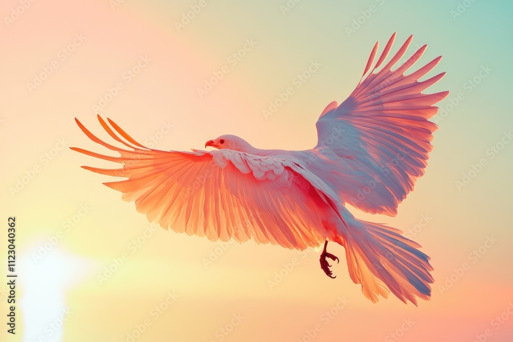 Obraz premium White Bird Soaring at Sunset Wings Spread Wide