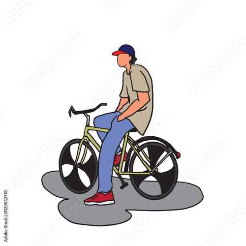Vector illustration of man riding a bicycle. Flat Design Style.