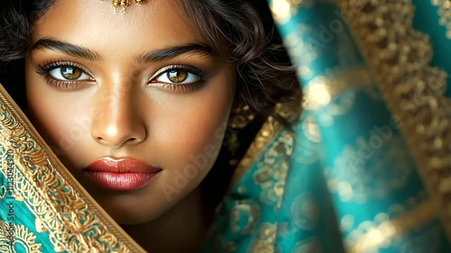 Indian Woman Portrait with Silk Pallu in Natural Light photo