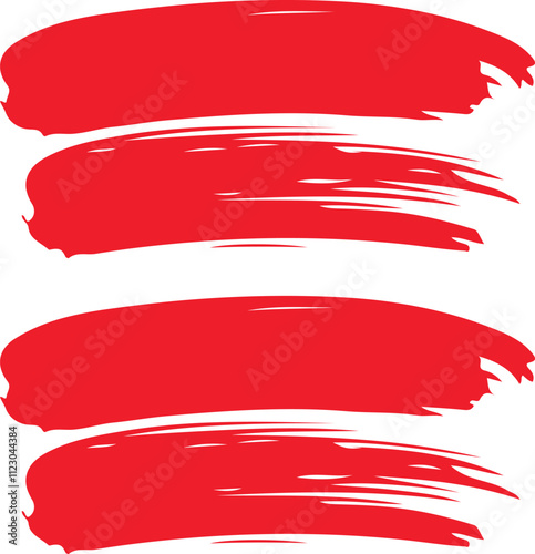 Set of black red grunge brush strokes isolated on white background. Vector illustration.