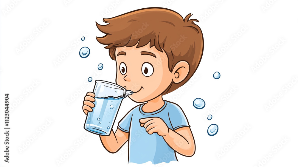 Child drinking water while enjoying hydration at home during a bright afternoon Child drinking water while enjoying hydration at home during a bright afternoon
