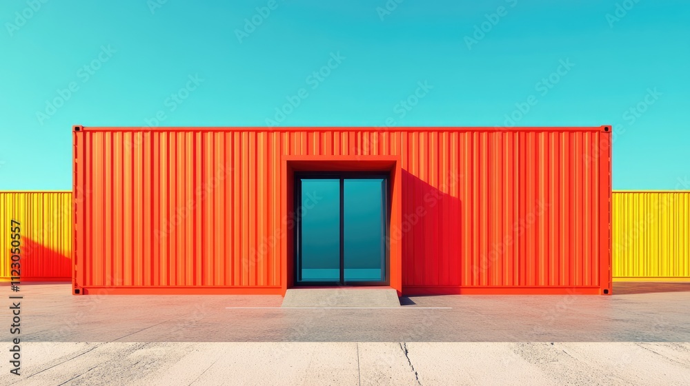 Obraz premium intermodal container flat design front view supply chain theme 3D render Split-complementary color scheme
