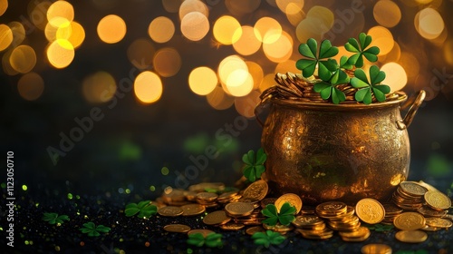 pot with gold coins photo