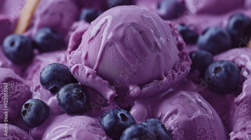 Melting blueberry ice cream dessert in soft purple hues featuring fresh blueberries photo