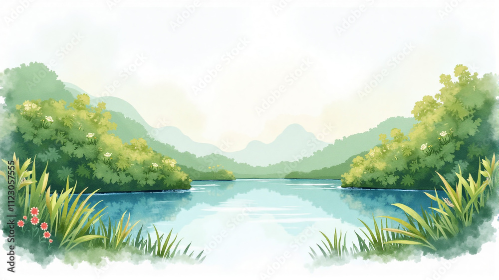 Naklejka premium landscape with lake