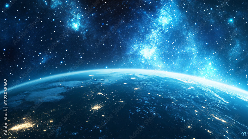 Obraz premium A breathtaking scene of Earth’s northern lights visible from space, coloring the upper atmosphere.