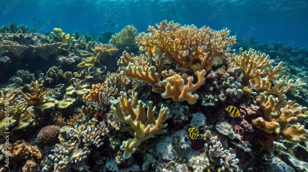 Obraz premium Underwater coral reefs teeming with life.