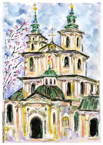 Wallpaper Mural Watercolor illustration of church for postcard Torontodigital.ca