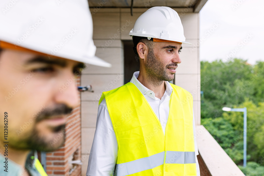 © Xavier Lorenzo - Two engineers inspecting a construction site, ensuring safety and quality. Collaborating and analyzing infrastructure, showcasing expertise in engineering. Engineering and architecture concept © Xavier Lorenzo - Two engineers inspecting a construction site, ensuring safety and quality. Collaborating and analyzing infrastructure, showcasing expertise in engineering. Engineering and architecture concept
