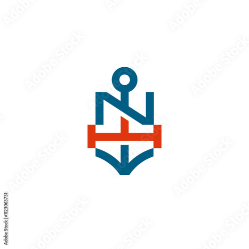 NH N H Monogram with Anchor Harbour Port Logo Design Vector