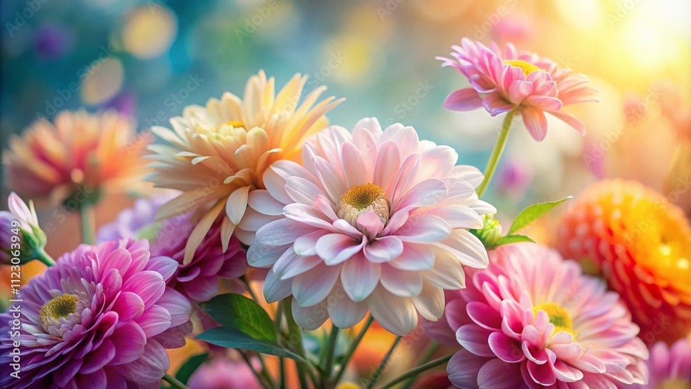 Obraz premium Softly Blurred Colorful Flower Portraits in Pastel Hues Creating a Dreamy Background for Photography and Art Projects