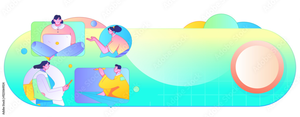 Obraz premium Virtual characters social communication concept business flat vector hand drawn illustration 