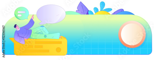 Virtual characters social communication concept business flat vector hand drawn illustration
