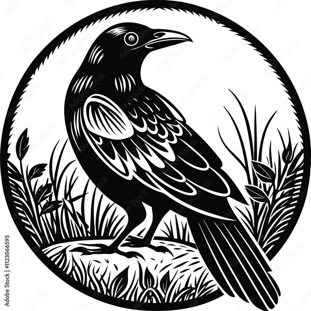 Fototapeta premium Magpie vector silhouette, isolated white background