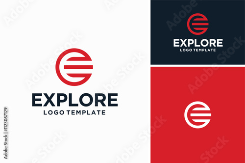 A Circle with stripes as Initial Letter E for Earth Expedition Exploration Global Logo Design