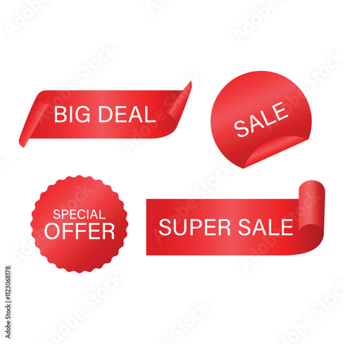 Set of vector red sale, special offer, big deal, super sale badges. Simple flat style vintage labels, stickers.