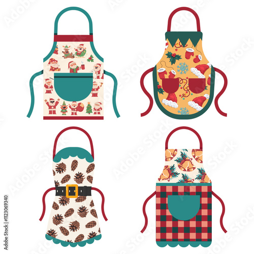 Christmas aprons vector cartoon set isolated on a white background.