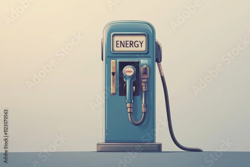 Minimalist Illustration of a Blue Gas Pump Nozzle with Bold Energy Typography in Soft Muted Colors for Modern Design Concepts photo