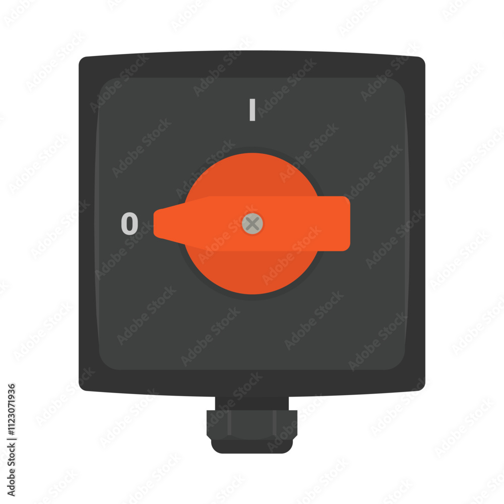 Disconnect switch with red handle. Vector illustration isolated on white