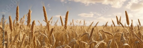 Golden wheat stalks swaying gently in a breezy summer field, wind, natural, fields