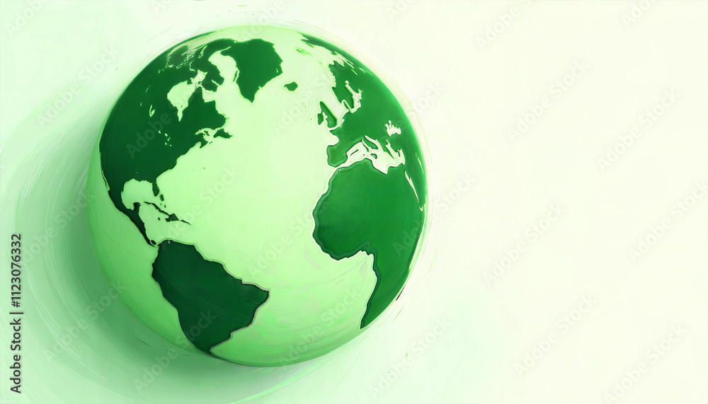 Obraz premium Vibrant conceptual Earth illustrated with bold green brushstrokes, minimal and dynamic, copy space