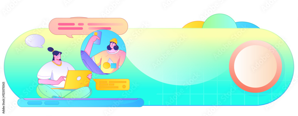 Fototapeta premium Virtual characters social communication concept business flat vector hand drawn illustration 