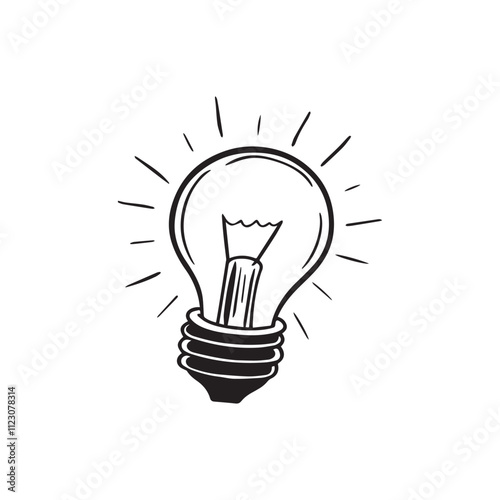 Illustration of a light bulb as a rope hanging on a wood frame,Drawing of a light bulbs in a row,Single line drawing of a light bulb