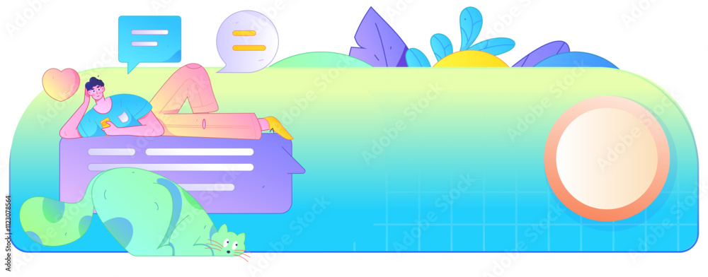 Obraz premium Virtual characters social communication concept business flat vector hand drawn illustration 