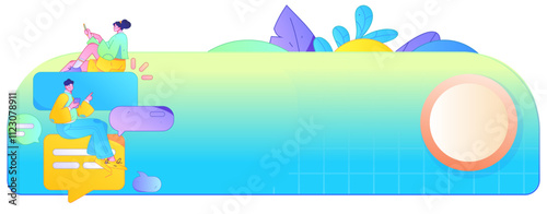 Virtual characters social communication concept business flat vector hand drawn illustration
