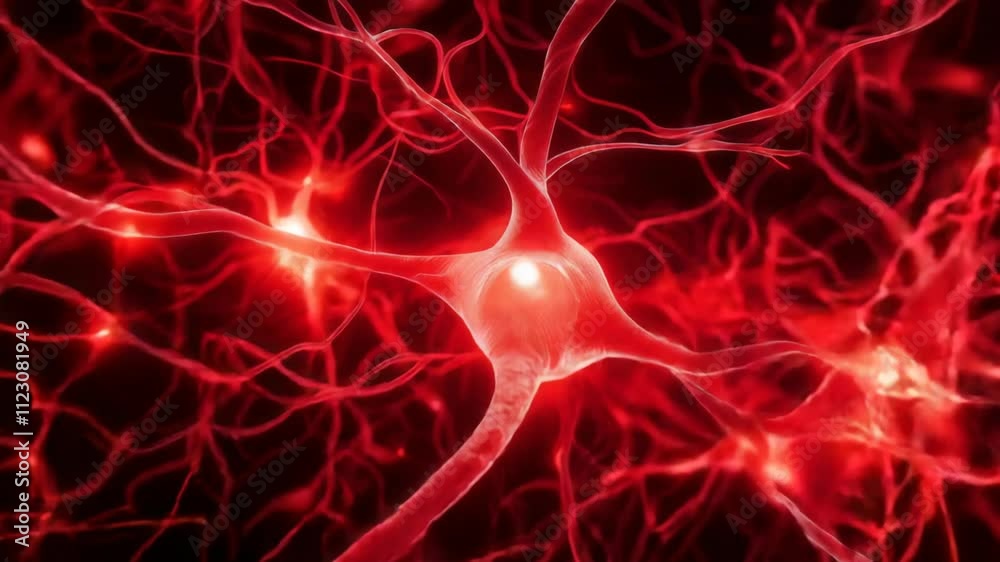 Complex neuronal network carrying electric signals through synapses in a human brain. Perfect for projects related to neurology, science, biology, psychology and medicine
