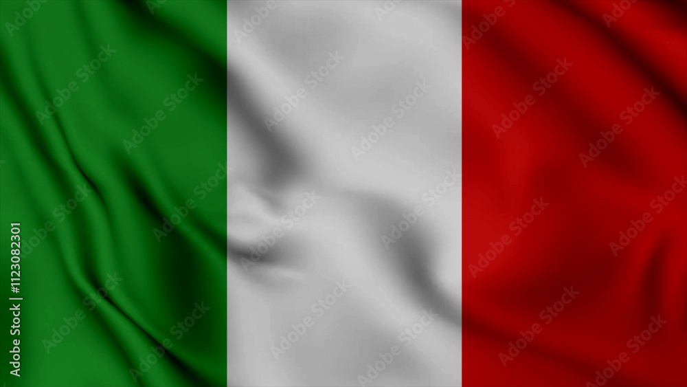 Obraz premium Italy Realistic waving flag background. Italy Independence Day flag icon. Seamless looping animation render image. Waving colorful realistic my country flag graphics photos.